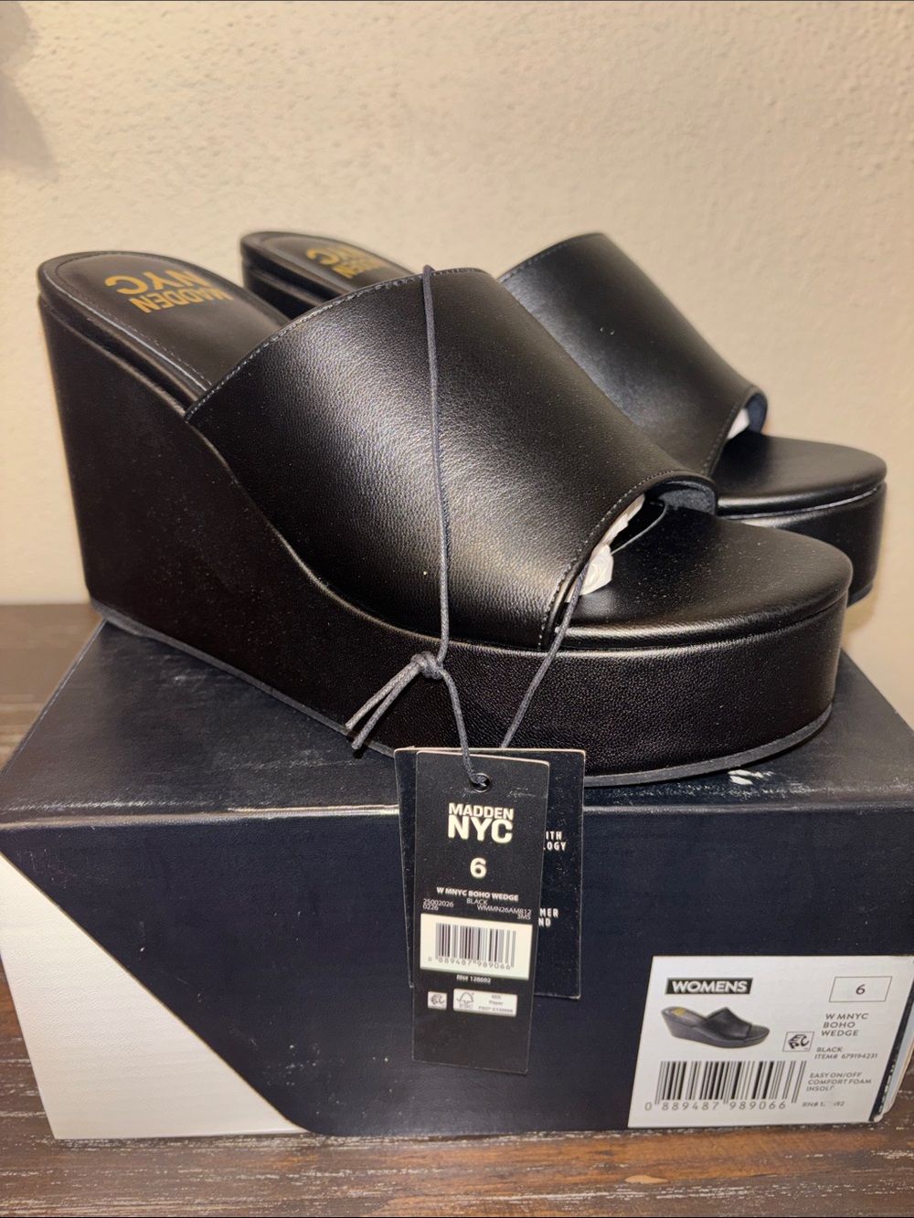 Madden NYC Women's Black Platform Wedge Slide 6